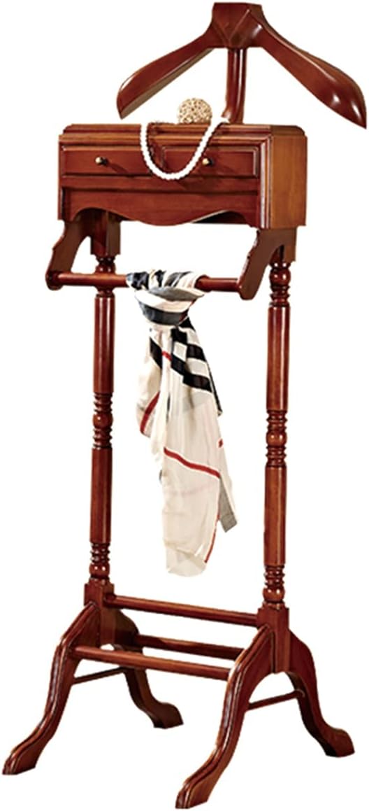 Coat Rack, Suit Stand Wood Valet Stand with Drawer Freestanding Suit Hanger with Clothes Hanger and Pants Rail for Hallway Dressing Room Etc,
