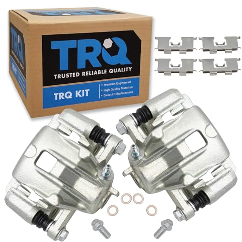 Image of TRQ Rear Brake Caliper Set Zinc Coated Brackets Hardware Compatible with 2006-2008 Hyundai Sonata 2005-2009 Tucson 2006-2010 Kia Optima 2005-2010 Sportage