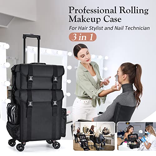 Stagiant M61A-1 Professional Rolling Makeup Case Soft Sided Cosmetology Organizer Wheeled Nylon Train Case Portable Travel Supply Station thumb #6
