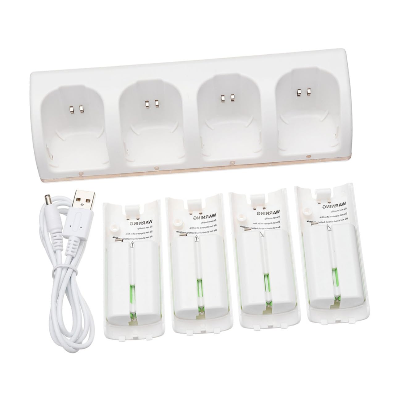 Caricabatterie USB per Batterie a 4 Slot in Plastica Bianca | Adattatore di Ricarica Facile da Trasportare, Stile Classico di Fascia Alta