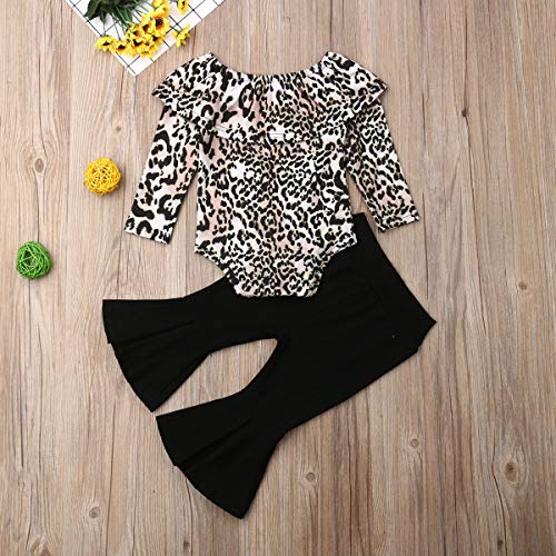 Newborn Infant Baby Girls Clothes Ruffle Long Sleeve Solid T-Shirt Tops+Leopard Pants Autumn Clothes Outfits (Leopard, 2-3 T)