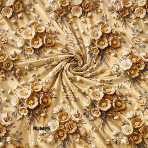 Image of RUMPS 380 TC Premium Heavy Cotton 7D Print Fast Colour Feel Elastic Fitted Floral Bedsheet King Size with 2 Pillow Covers || (Gold, Fitted - Double-72 x72)