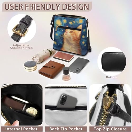 Image of Leather Purses for Women, Leather Hobo Bags for Women Travel Sling Purse Triple Zippered Pockets Shoulder Bag