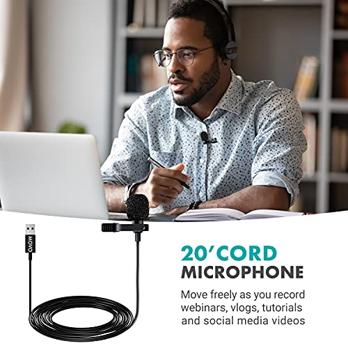Image of Movo M1 USB Lavalier Lapel Clip-on Omnidirectional Computer Microphone for Laptop, PC and Mac, Perfect Podcasting, Gaming, Streaming and Desktop Mic (20-Foot Cord)