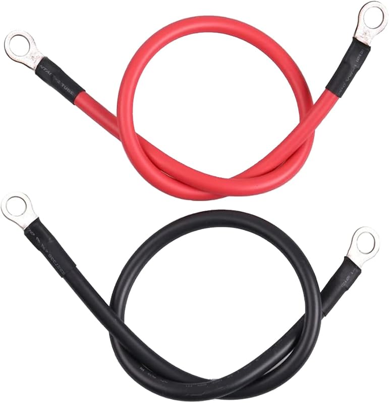 Cabos de bateria QKUDNGHY 8 AWG com terminais M10, 60,96 cm – Par positivo e negativo