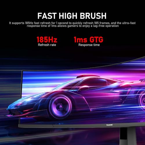 Image of Gawfolk 45 inch Ultra-Wide Curved 1500R Gaming Computer Monitor, DQHD(5120x1440) PC Screen, 185Hz, 1MS, FreeSync, 120% sRGB, Built-in Speaker, HDMI2.1 & DP1.4, Compatible Wall Mount 100 * 00mm- Black