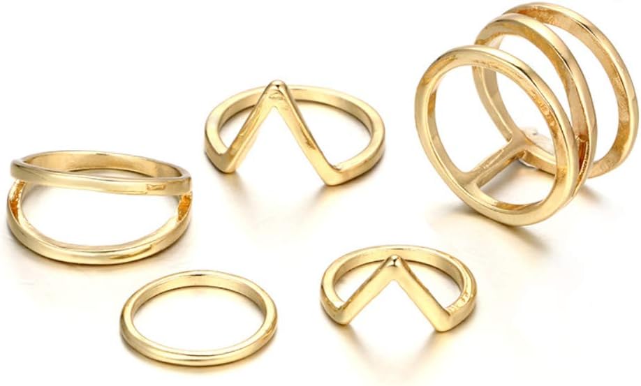 POYDORA Vintage Gold Bohemian Stack Rings V Rhinestone Joint Rings Knuckle Nail Ring Set for Women Girls (5 PCS)