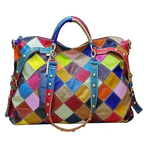 Segater® Women's Multicolor Tote Handbag Genuine Leather Color matching Design Hobo Crossbody Shoulder Bag Purses Cover