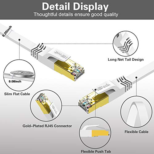 Cable Ethernet Cat 8 plano 100ft con conector RJ45 blanco miniatura 3