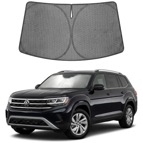 Image of Proadsy Windshield Sun Shade Custom Fit Volkswagen Atlas 2018-2026 Ice Crystal Black Front Window Sunshade UV and Heat Blocker Foldable Visor Keeps Car Cooler for Summer Parking and Daily Use