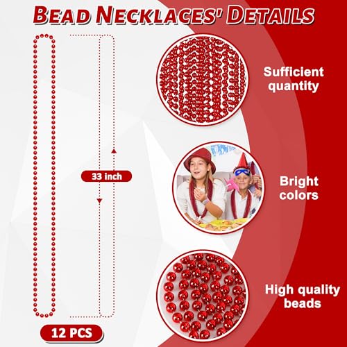 Image of EOBOH 24PCS Bead Necklace, Red Bead Necklace Stuff Party Favors, 33 inch Christmas Necklaces Festival Parade Throw Accessories for Wedding Birthday Valentines Mardi Gras Xmas Celebrations Decorations