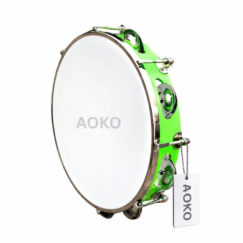 AOKO Dafli Musical Instrument | Hand Percussion Tambourine for Bhajan, Kirtan & Folk Music | Traditional Indian Handheld Rhythm Instrument (Neon Green tambourine, 8 Inches)-image-10