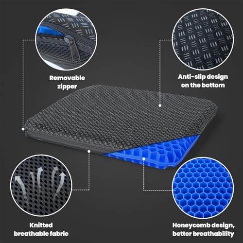 HSSGGV Gelsitzkissen, Orthopädisches Sitzkissen, Sitzkissen für bürostuhl –Weich und bequem mit waschbarem, rutschfestem Stoffbezug，Geeignet für Bürostühle, Rollstühle, Autositze usw
