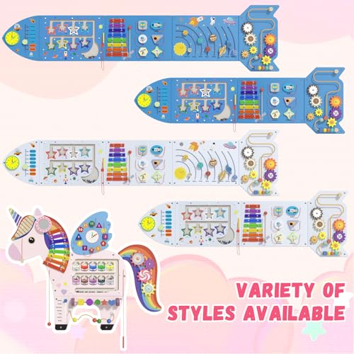 Image of Spacocld Unicorn Activity Wall Busy Board Panels - Sensory Wall Panel for Kids, Montessori Toddler Wall Activity Board, Wall Toys for Toddlers 3, Activity Cube, Perfect for Toddler Playroom, Pink