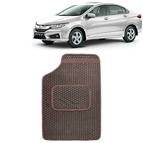 Image of Kingsway Dotted Design Car Floor Foot Mats Universal Fit for Honda City, Model Year : 2014-2016, Water and Dustproof, Color Brown, Set of 5 Pieces