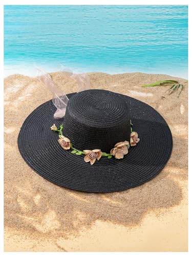 Sombrero de paja con ala ancha para mujer miniatura 2