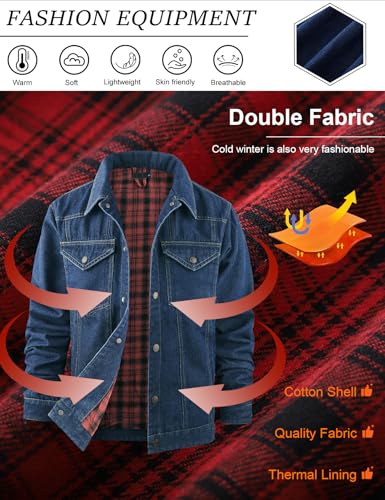 PEHMEA Men's Lined Flannel Denim Stylish Cowboy Trucker Coat Snap Button Rugged Western Shirts Jackets2