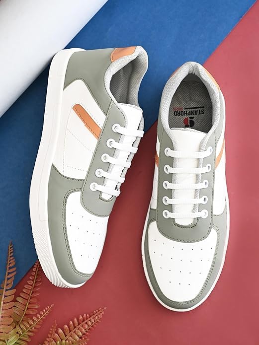 Image of STANPHORD Mens Skynkrew Casual Sneakers Lace-Up Shoes with Stylish Tan Accent | Comfortable Trainers for Walking, Gym & Travel