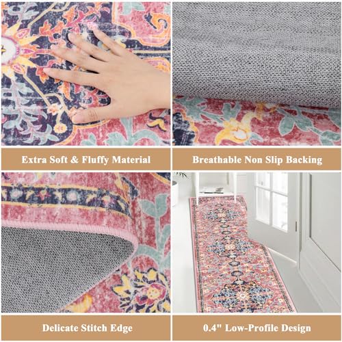Pauwer Boho Hallway Runner Rug 2x8 Washable Entryway Area Rugs Non Slip Farmhouse Vintage Floor Mat Carpet Runner for Hallways Laundry Room Kitchen Bathroom Bedroom