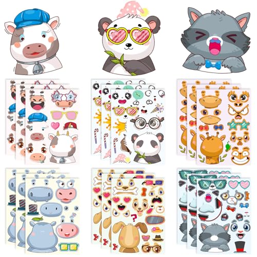 6枚入 キッズ フェイスメイク パズル ステッカー 知育 交換顔 遊び クリエイティブ DIY 防水 デコレーション 幼稚園 親子 体験 先生 ごほうび ノート 手帳 水筒 収納 かわいい 贈り物