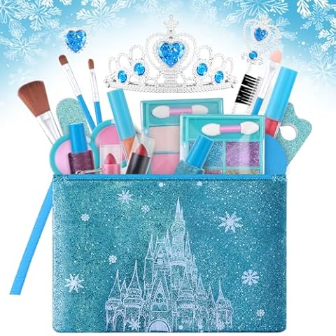 Kids Play Makeup Kit Non Toxic Cute Frozen Princess Stuff Little Girl Accessories Valentines Day Christmas Birthday Gift Ideal Age 3 4 5 6 7 8 Years Old Pay Make Up Dress-up Toys Set Children Present Cover