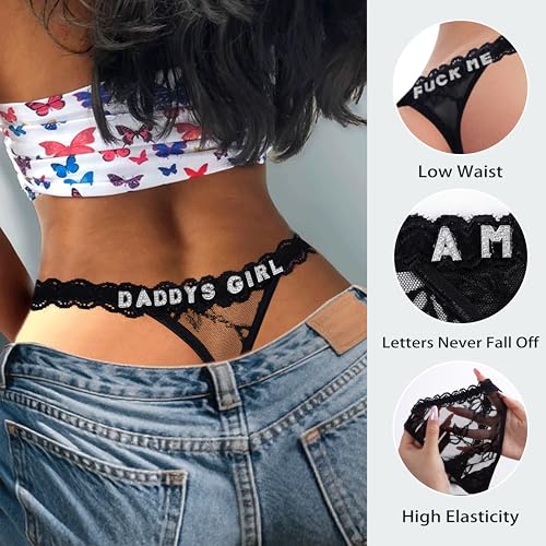 2-Pack Personalized Thongs with Custom Name, Women’s Rhinestone Thong Panties, Romantic Underwear with Customized Letters, Unique Gift for Girlfriend, Anniversary, Valentine’s Day2