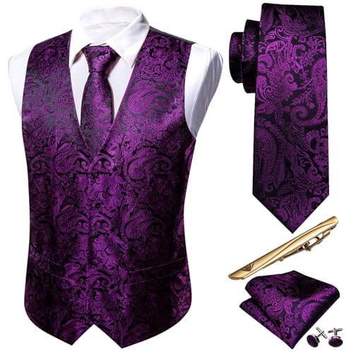 Image of Barry.Wang Men's Suit Vest Formal /Leisure Paisley Jacquard Silk Tie Pocket Square Waistcoat Set Wedding 5PCS