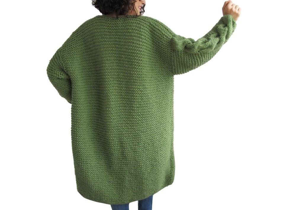HGJH Damen Strickjacke,Damen-Strickpullover, Vorne Offen, Lange Strickjacke, Zopfmuster, V-Ausschnitt, Klobig, Einfarbig, Blau, Strickjacke, Weich, Elegante, Leichte Herbstjacke Für Lässiges Business