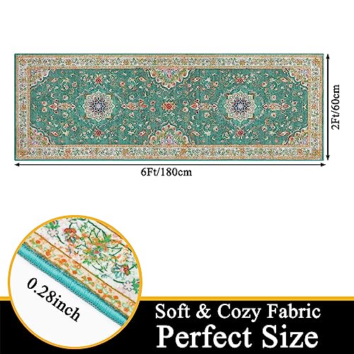 Enyhom Hallway Runner Rugs 60 x 180cm Green Non Slip Entrance Carpet Runner Long Vintage Floral Kitchen Runner Area Rug Washable Floor Mat for Living Room Bedroom Dining Room - Image 2