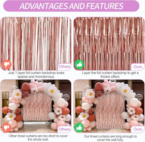 Image of Crosize 8 Pack 3.3 x 9.9 ft Rose Gold Foil Fringe Curtains Party Decorations, Rose Gold Tinsel Curtain Backdrop for Parties, Door Streamers, Glitter Streamer Backdrop for Birthday Decoration