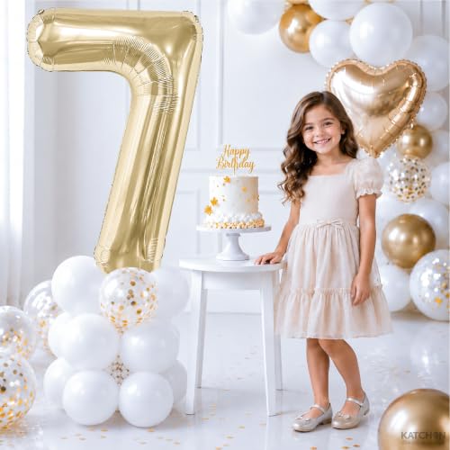 Image of KatchOn, Number 7 Balloon, 40 Inch Champagne Gold Foil Number Balloon