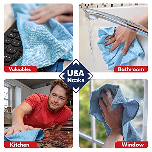 Image of USANOOKS Microfiber Cleaning Cloth - Turq - 12Pcs (12.5x12.5 inch) High Performance - 1200 Washes, Ultra Absorbent Car Towel Traps Grime & Liquid for Streak-Free Mirror Shine - car Washing Cloth