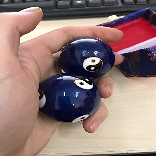 Zinnor Chinese Health Stress Relieve Daily Exercise Hand Ball Baoding Balls Hand Exercise Relaxation Therapy Muscle Ying Yang Blue Massage Tool Craft Collection With Box #TOP3