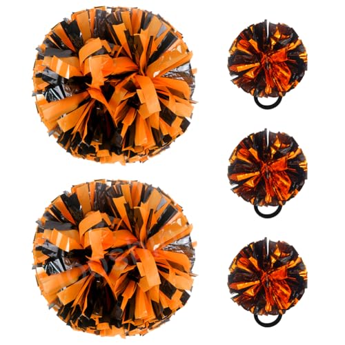 Hooshing 5PCS Cheerleading Pom Poms Black and Orange with Cheerleader Hair Ties Poms for Sports Spirits Adults Basketball Football Birthday Performance