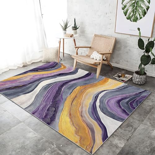 Tapis de salon lavable doux texture abstraite rectangulaire - 2