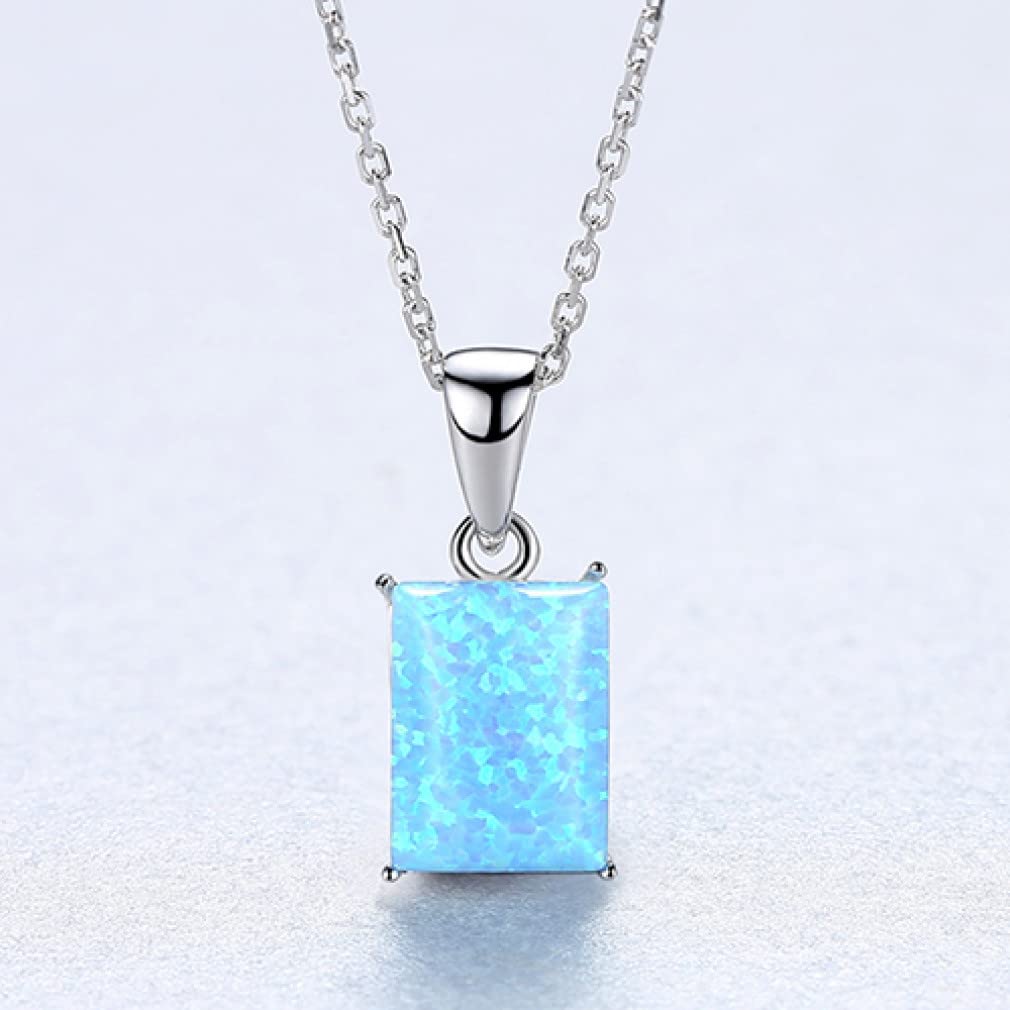 Collares de Plata de Ley 925 para mujer con colgante cuadrado de ópalo de fuego 2