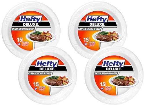 Hefty Deluxe Extra Strong & Deep Foam Plates, Round, White, 10.25 Inch, 15 Count (Pack of 4) - image 1