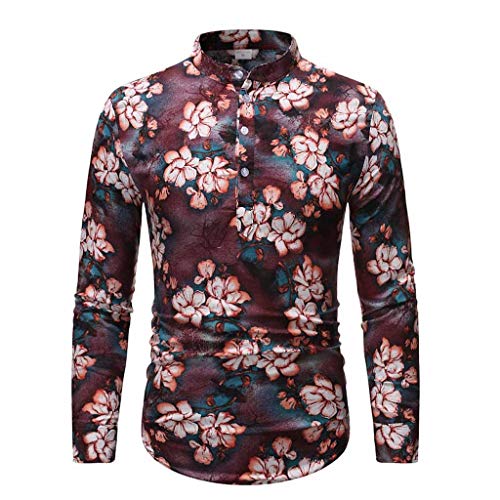 LHWY Camisa de Hombre Blusa de Camiseta Hawaiana de impresión de Lino...
