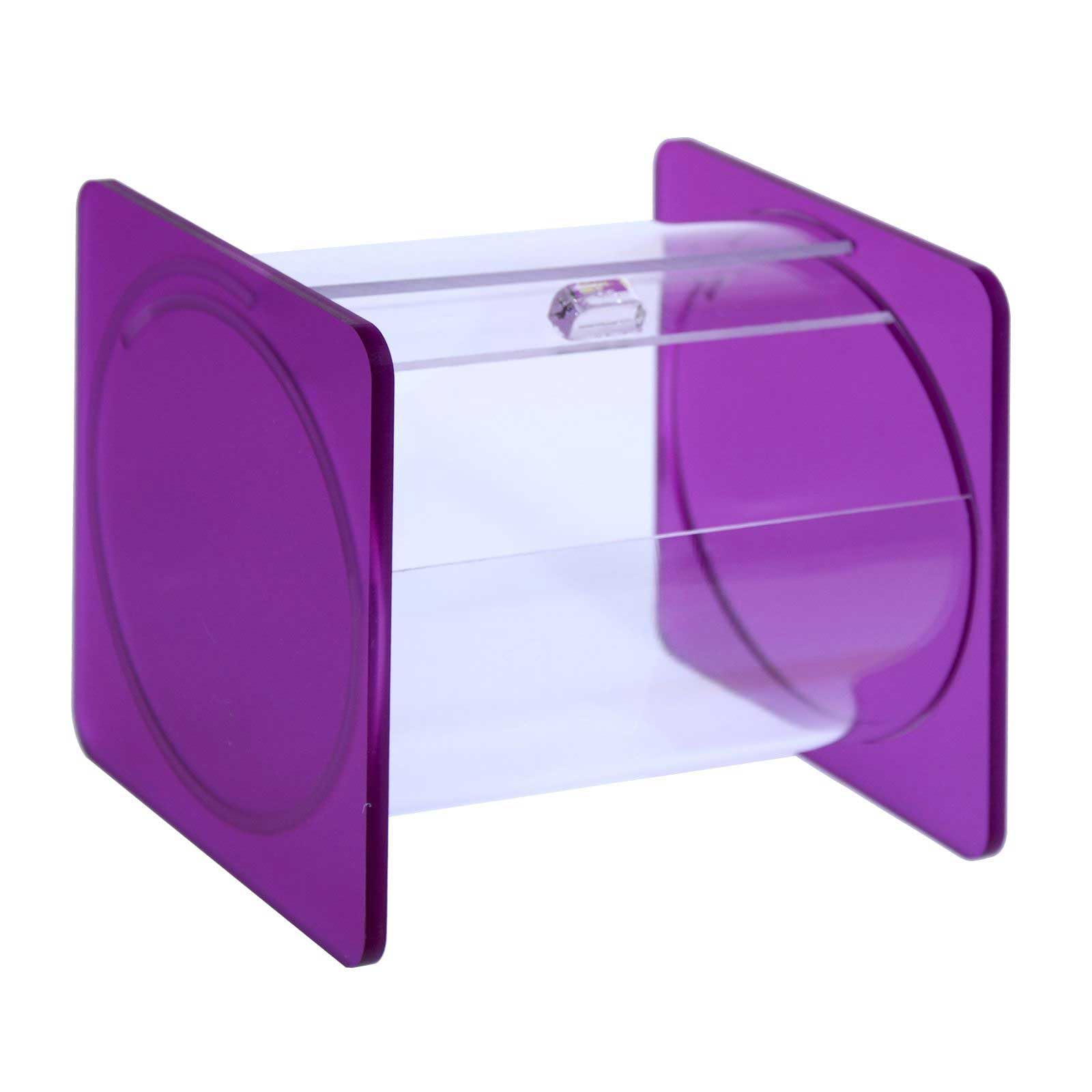 Portacaramelle confezionate sezione circolare in plexiglass trasparente e con pannelli laterali in plexiglass satinato FUCSIA - Misure totali: L 15 x P 14 x H 14 cm