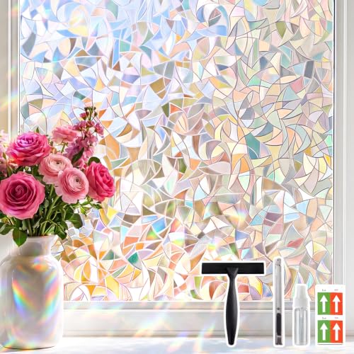 Image of Coavas Rainbow Window Privacy Film, Stained Glass Cling, 23.6 inch x 78.7 inch