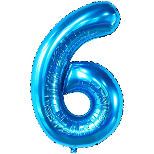 Image of KatchOn Giant Blue Number 6 Balloon - 40 Inch | 6th Birthday Decorations
