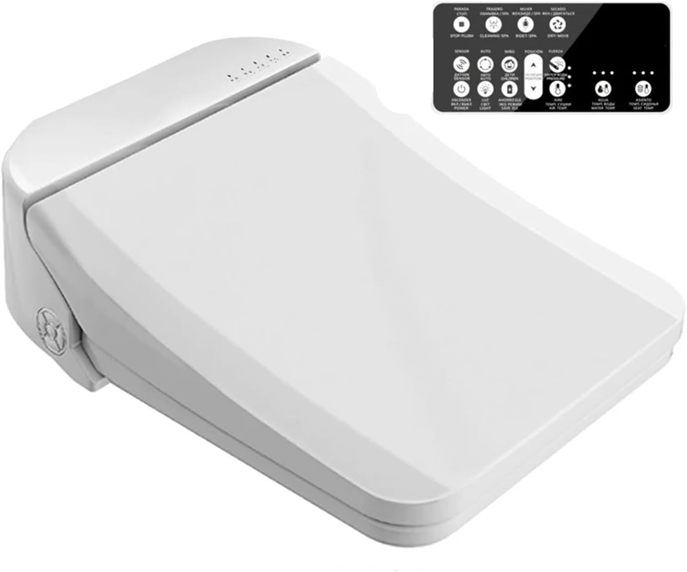 Smart Toilet Seat Bidet, Heating Function, Black Remote Control, Square Design(White Short Size)