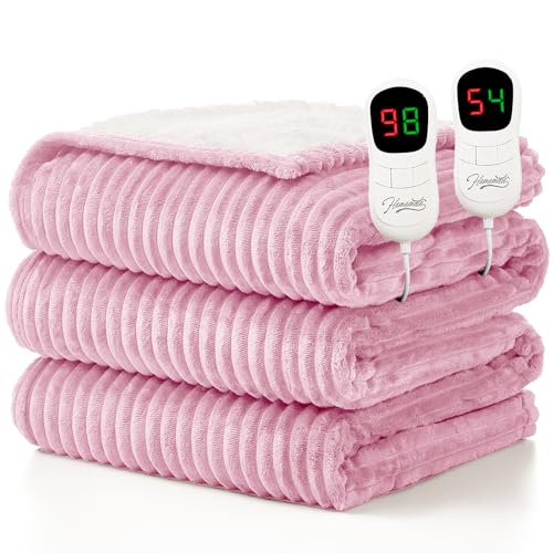 Image of Homemate Electric Heated Blanket Queen Size - 84 inchx90 inch Heating Blanket Queen Size Dual Control 1 /2 /4 /6 /8 Hours Auto-Off 10 Heat Level Over-Heat Protection Soft Flannel Sherpa ETL Certification