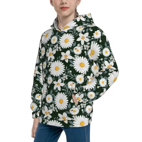 White Daisies and Bee Kid Hoodies Boys Sweatshirts Girls Pullover with Pocket2