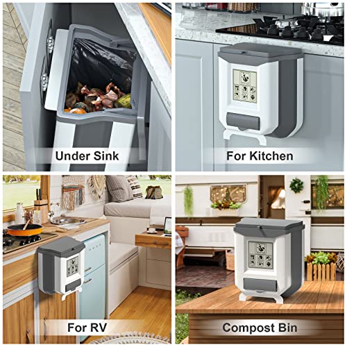 Gintan Kitchen Compost Bin, Collapsible Hanging Countertop Trash Can With Lid, 2.4 Gallon For Cabinet/Bathroom/Rv/Bedroom/Camping (Gray) #TOP3