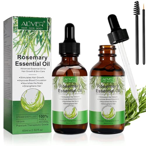2 Pack Rosmarinöl, Ätherisches Rosmarinöl für Haarwachstum, Nährt die Kopfhaut und Spendet Feuchtigkeit, Hautpflegeöl für Aromatherapie, Massage und Diffusoren Cover