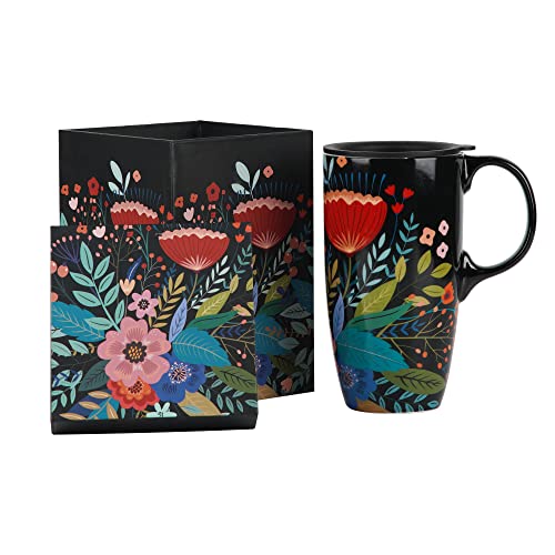 Topadorn Ceramic Travel Mug Porcelain Pottery Mugs Ceramic Cup Travel Coffee Mug with Gift Box