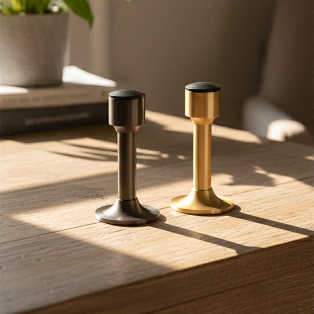 Tope de puerta montado en la pared Topes de puerta de cobre Protector de pared con punta de parachoques de goma for dormitorio paquete de 2 tope para puerta(125mm)
