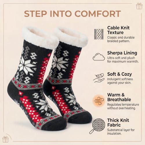 Image of The Metluks Women's Fuzzy Slipper Socks with Non-slip Grippers, Sherpa Lined Warm Cozy Gift Socks