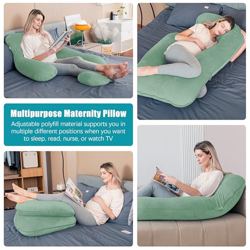 Image of Cute Castle Pregnancy Pillows, Soft U-Shape Maternity Pillow with Removable Cover - Full Body Pillows for Adults Sleeping - Pregnancy Must Haves - Jumbo 57 Inch - Green